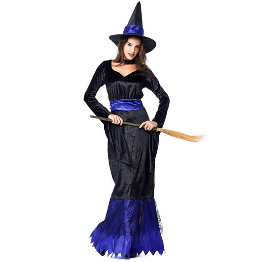 Blue Black Maxi Dress Witch Cosplay Costume Halloween/Stage Performance/Party