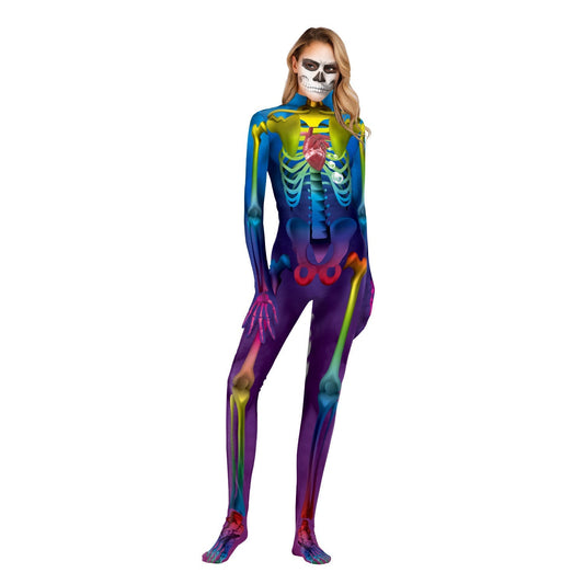Adults Women Rainbow Skeleton Jumpsuit Halloween Cosplay Costume