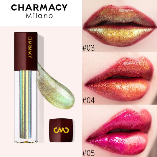 Tineit CHARMACY Diamond Lipgloss 3 Colors Chameleon Duochrome Shiny Lip Gloss With Sparkles Moisturizing Liquid Lipstick Beauty Makeup