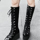 Gothic Rivet Wedges High Heels Lace Up Knee Boots 