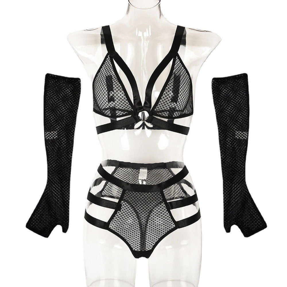 Sheer Sexy Lingerie Four Piece Set with Gloves