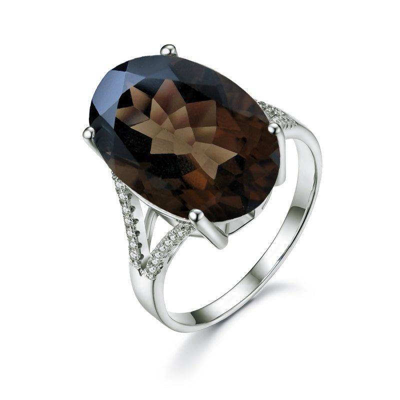 Sterling Silver Natural Stone Smoky Quartz Statement Ring