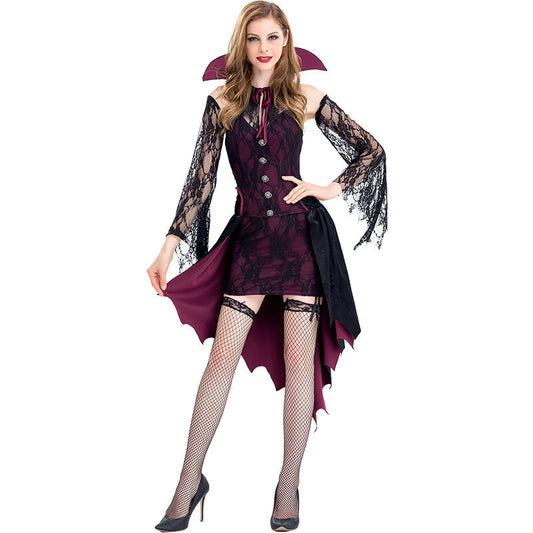 Women Vampire Queen Purple Cosplay Costume Dress For Halloween Party Performance