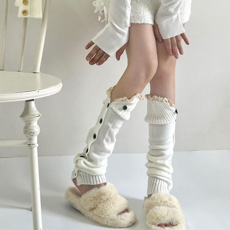 Aesthetic button lace leg warmers c0167