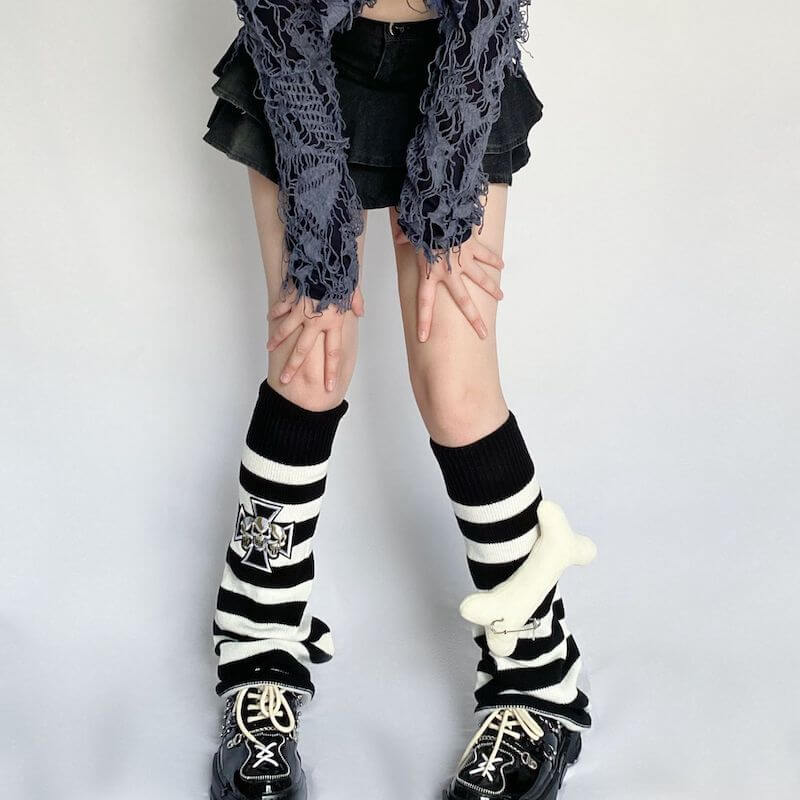 Harajuku bone punk leg warmers c0136