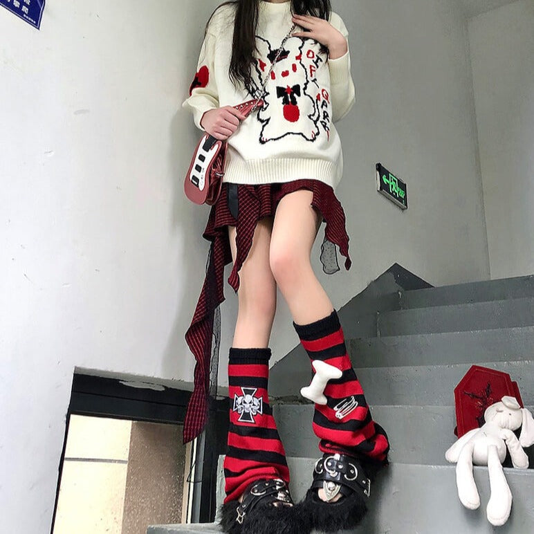 Harajuku bone punk leg warmers c0136