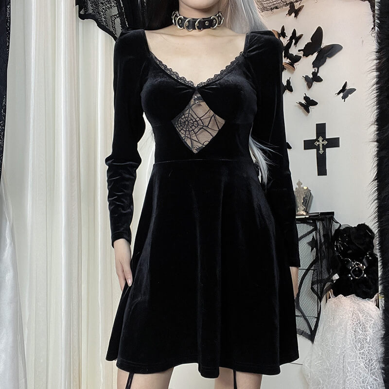 Goth lace spider hollow-out dress ah0132