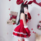 Pompon layered velvet Christmas dress x0005