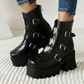 Gothic Style Women's Black Ankle Boots / Metal Heart Buckle Shoes / Cool Ladies Boots