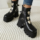 Gothic Style Women's Black Ankle Boots / Metal Heart Buckle Shoes / Cool Ladies Boots