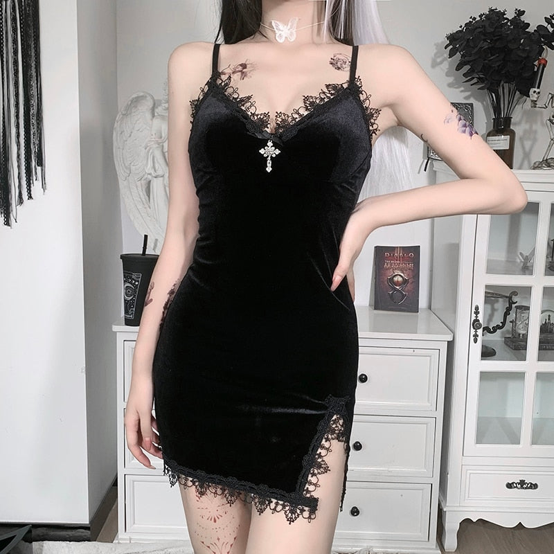 Witchy Clothing Goth Cross Mini Dress Gothic Clothing