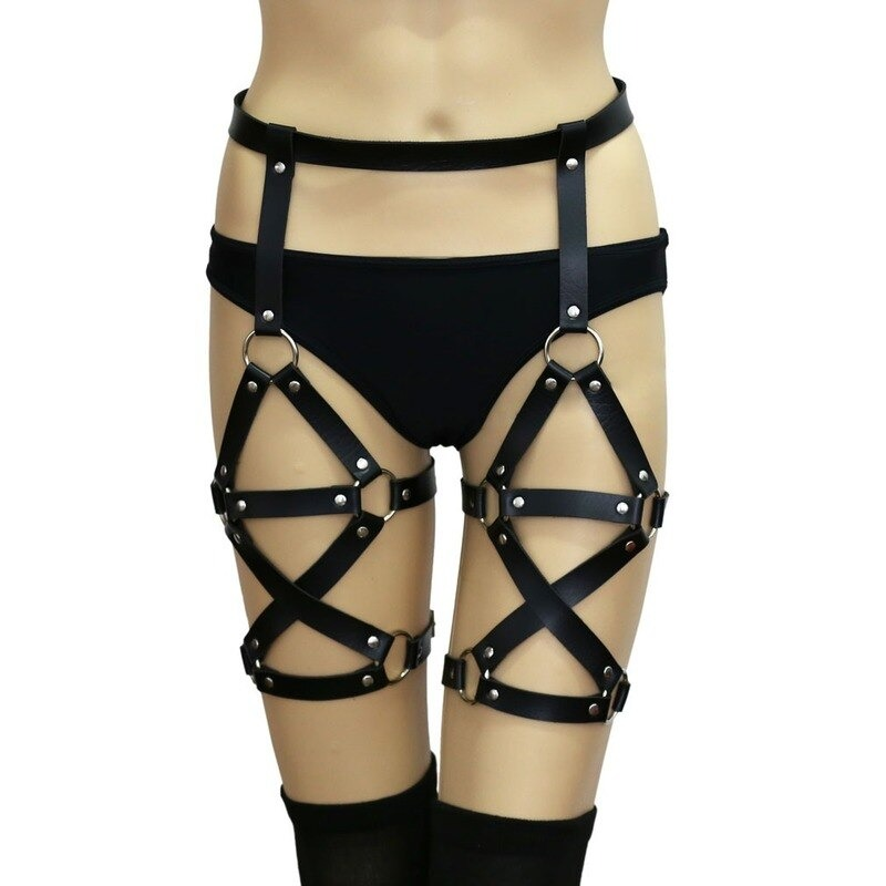PU Leather Bondage BDSM Leg Garter / Women's Erotic Thigh Belts / Sexy Adjustable Body Harness