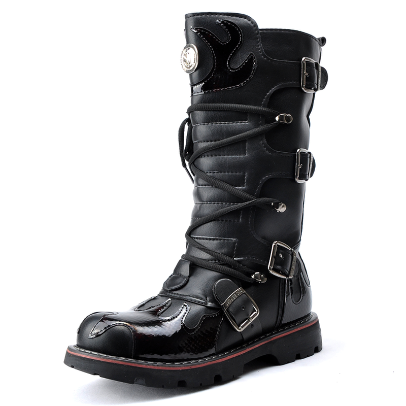 Rock Style Unisex Motorcycle Boots / Heavy Off-Roading Long Shoes with Metal Rivets