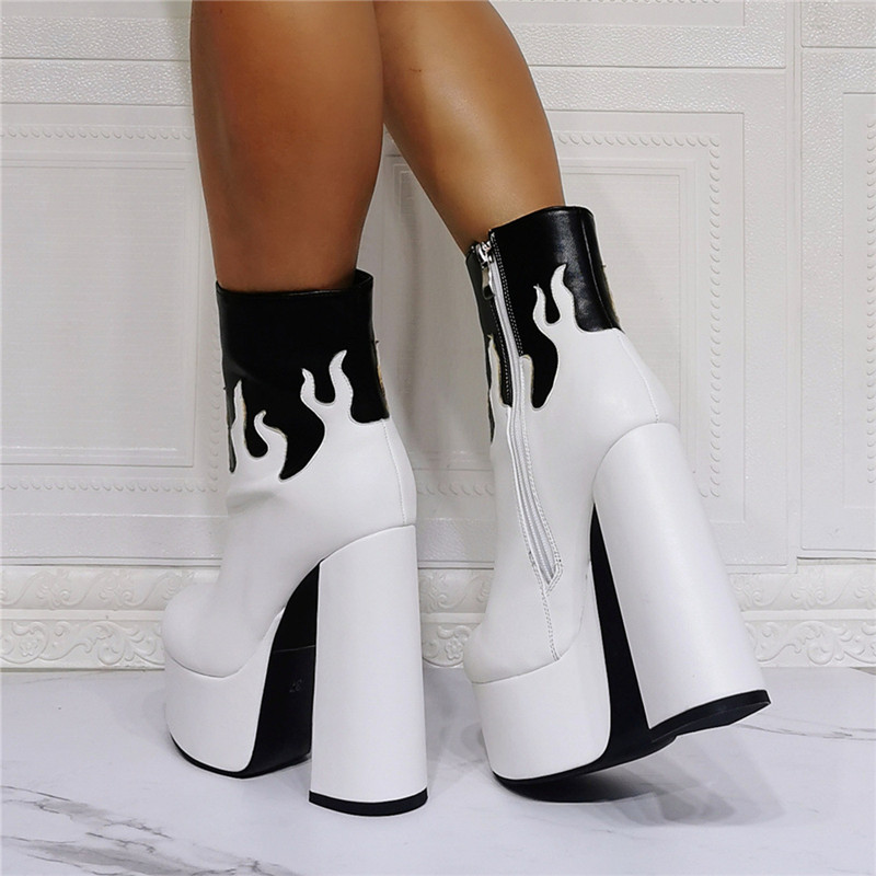 Sexy Platform Ankle Boots For Women / Patent Faux Leather High Square Heel Shoes