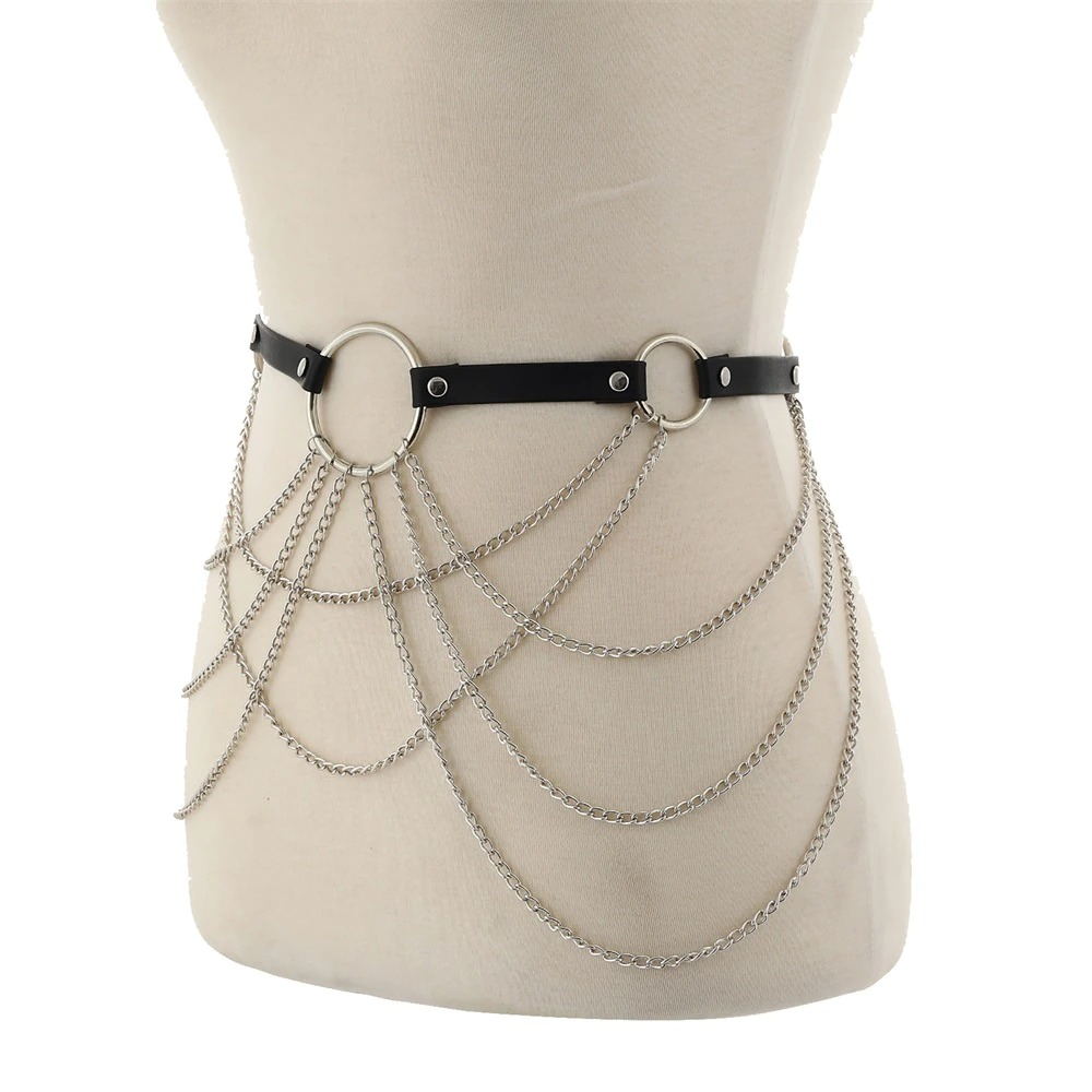 Women's Black Body Harness with Chain in Gothic Style / Alternative Fashion Accessiores