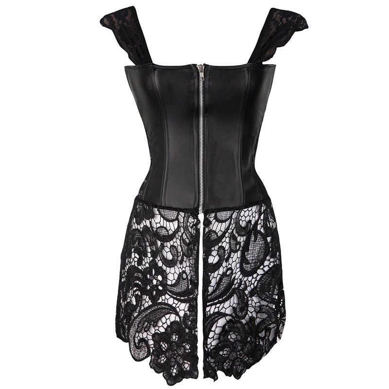 Women's Black Cotton Corset-Dress / Fashion Lace Corset with Zipper