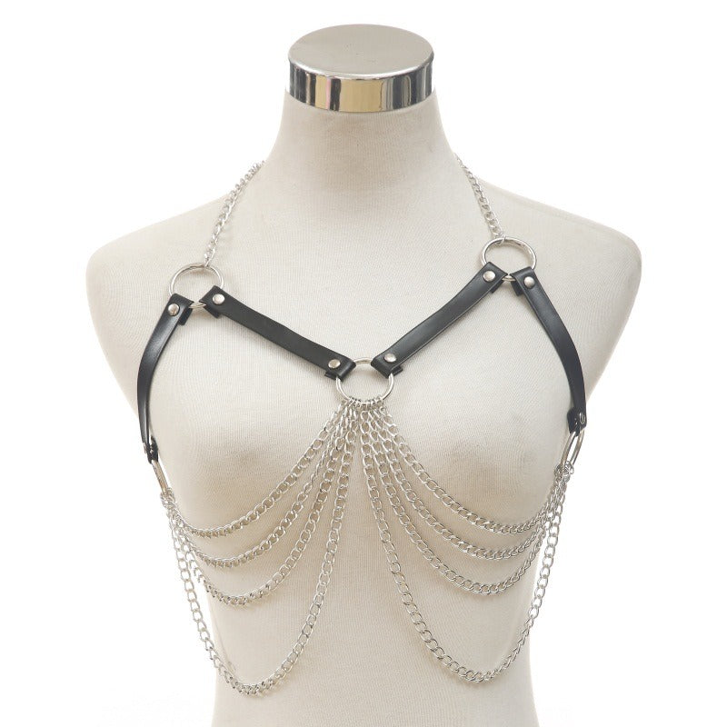 Women's Body Bra Harness With Chain In Gothic Style / Alternative Fashion Belt Chain Accessiores