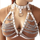 Women's Chest Chain In Gothic Style / PU Leather Body Harness With Metal Spikes In 4 Colors